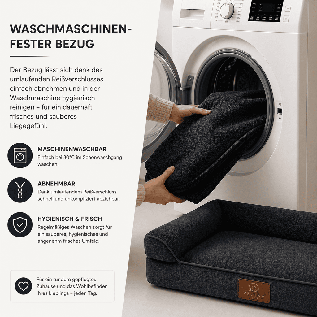 VELUNA® Orthopädisches Hundebett für gesunde Gelenke mit kühlendem Komfortbezug