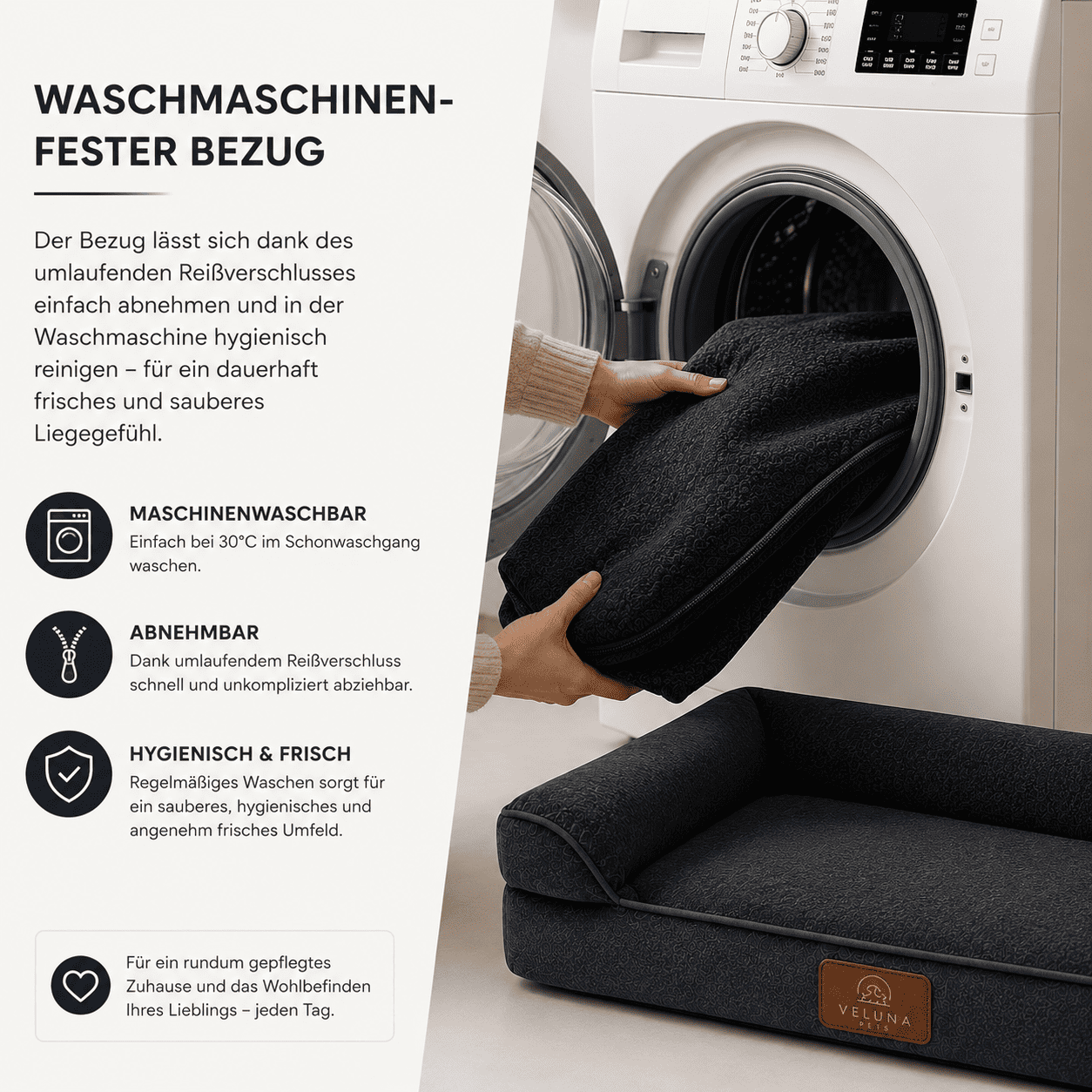 VELUNA® Orthopädisches Hundebett für gesunde Gelenke mit kühlendem Komfortbezug